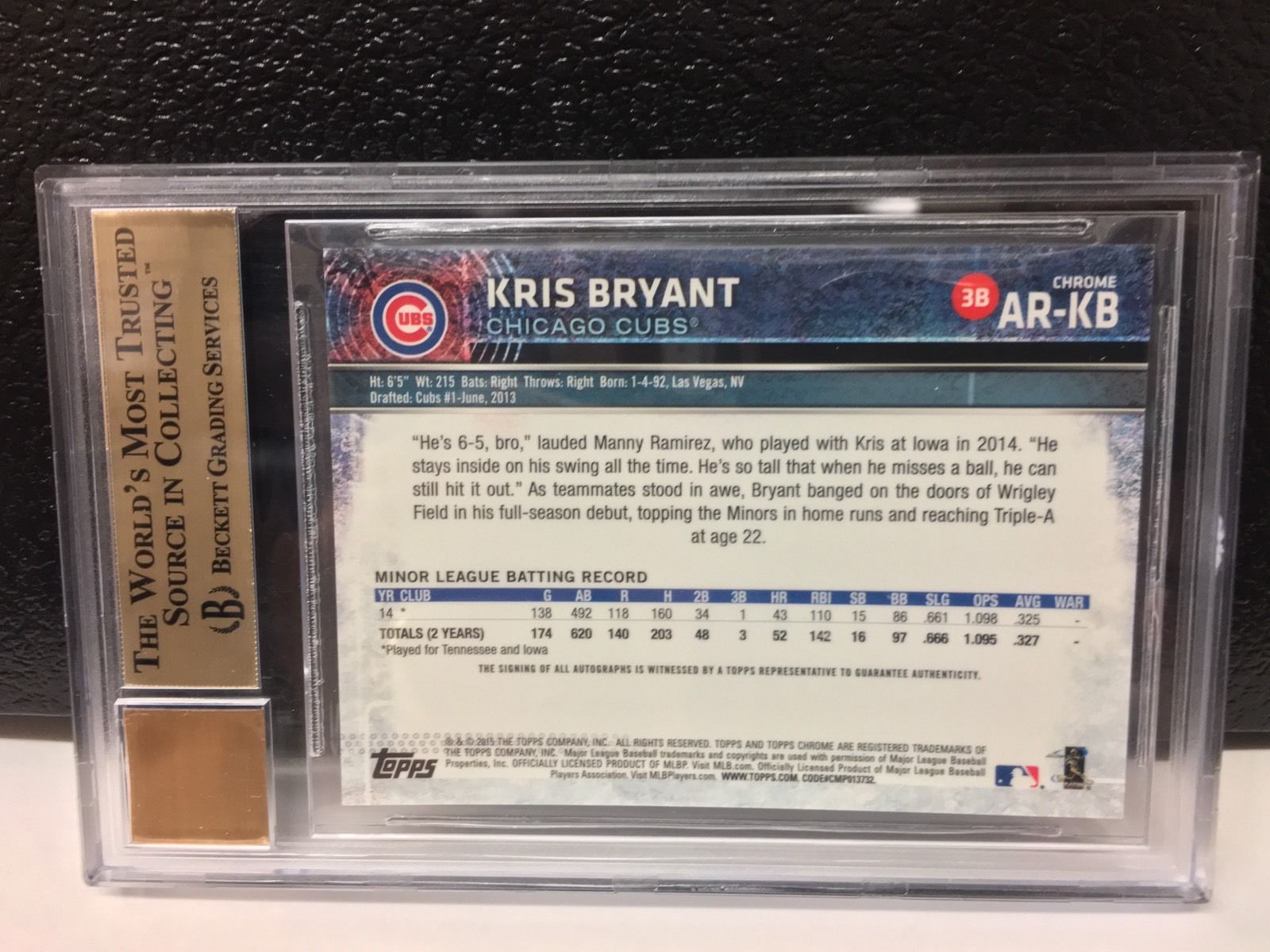 2015 Topps Chrome Kris Bryant Rookie Auto #ARKB 9.5 GEM MINT / 10 Auto