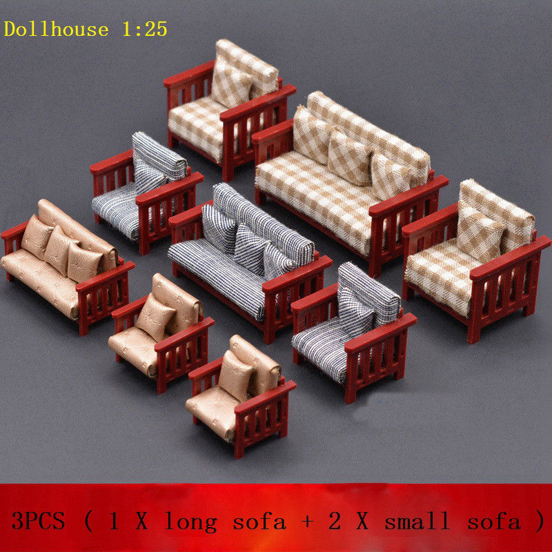 3 PCS Miniature Dollhouse Sofa Chair Set Mini Furniture Model Toy DIY Craft 1:25