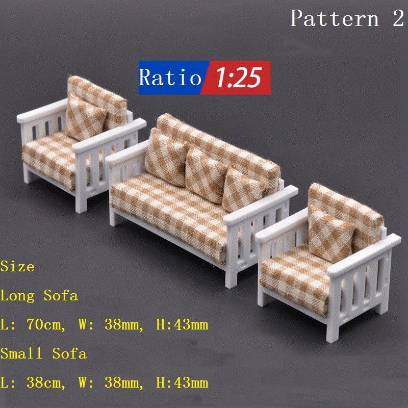 3 PCS Miniature Dollhouse Sofa Chair Set Mini Furniture Model Toy DIY Craft 1:25