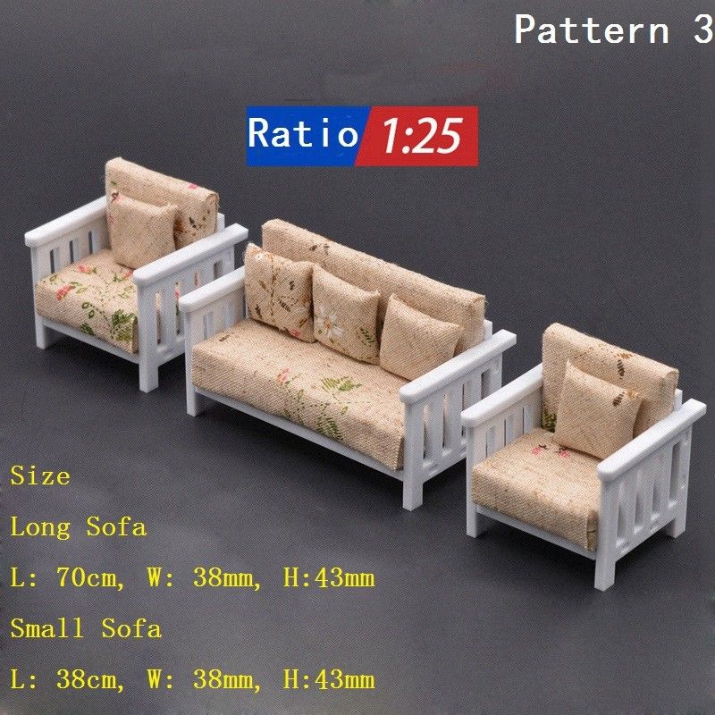 3 PCS Miniature Dollhouse Sofa Chair Set Mini Furniture Model Toy DIY Craft 1:25