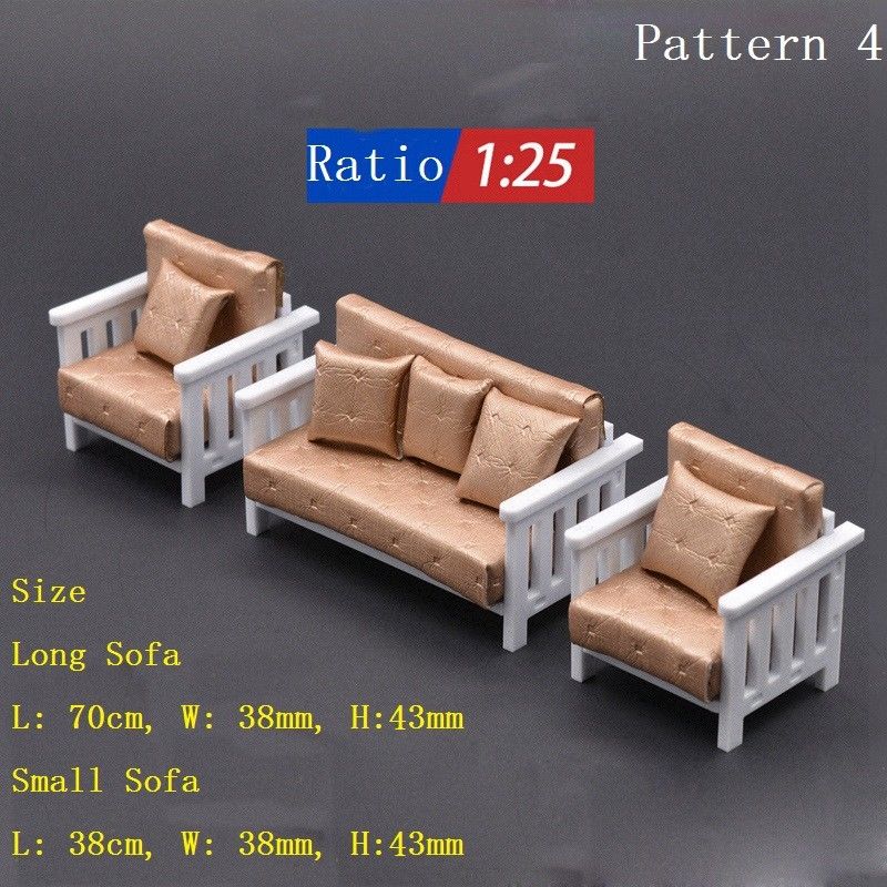 3 PCS Miniature Dollhouse Sofa Chair Set Mini Furniture Model Toy DIY Craft 1:25