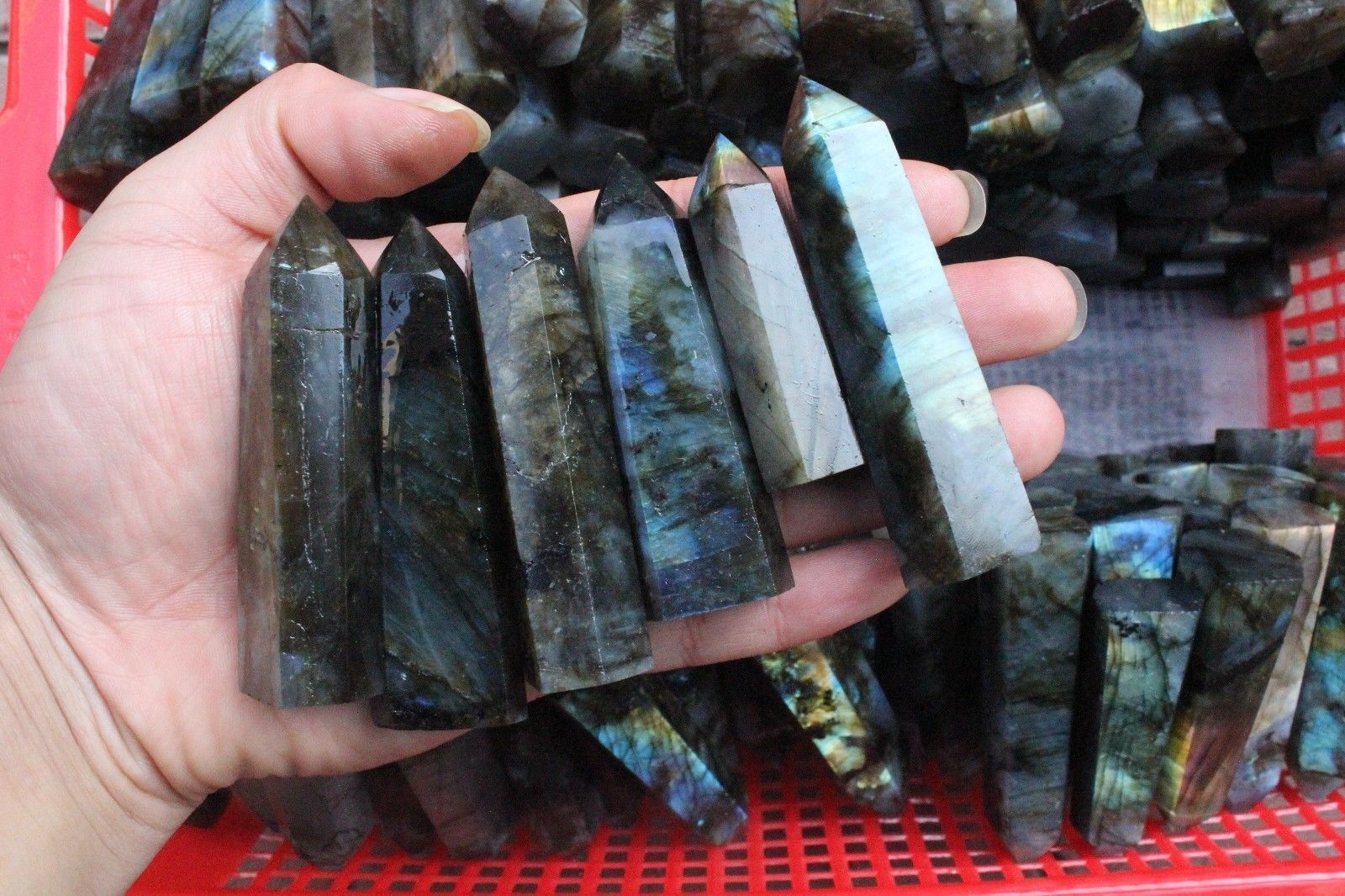 1kg Natural beautiful labradorite QUARTZ CRYSTAL WAND POINT HEALING Wholesale