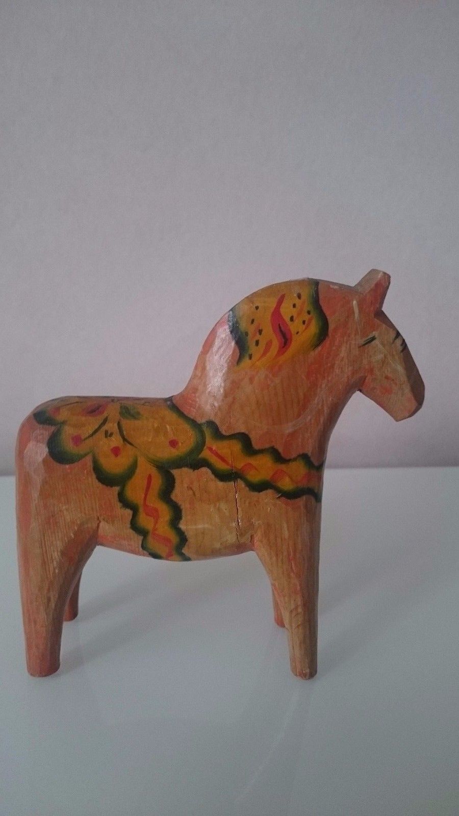 Antique Swedish Dala Horse. Folk Art Carved Sweden Hand Painted