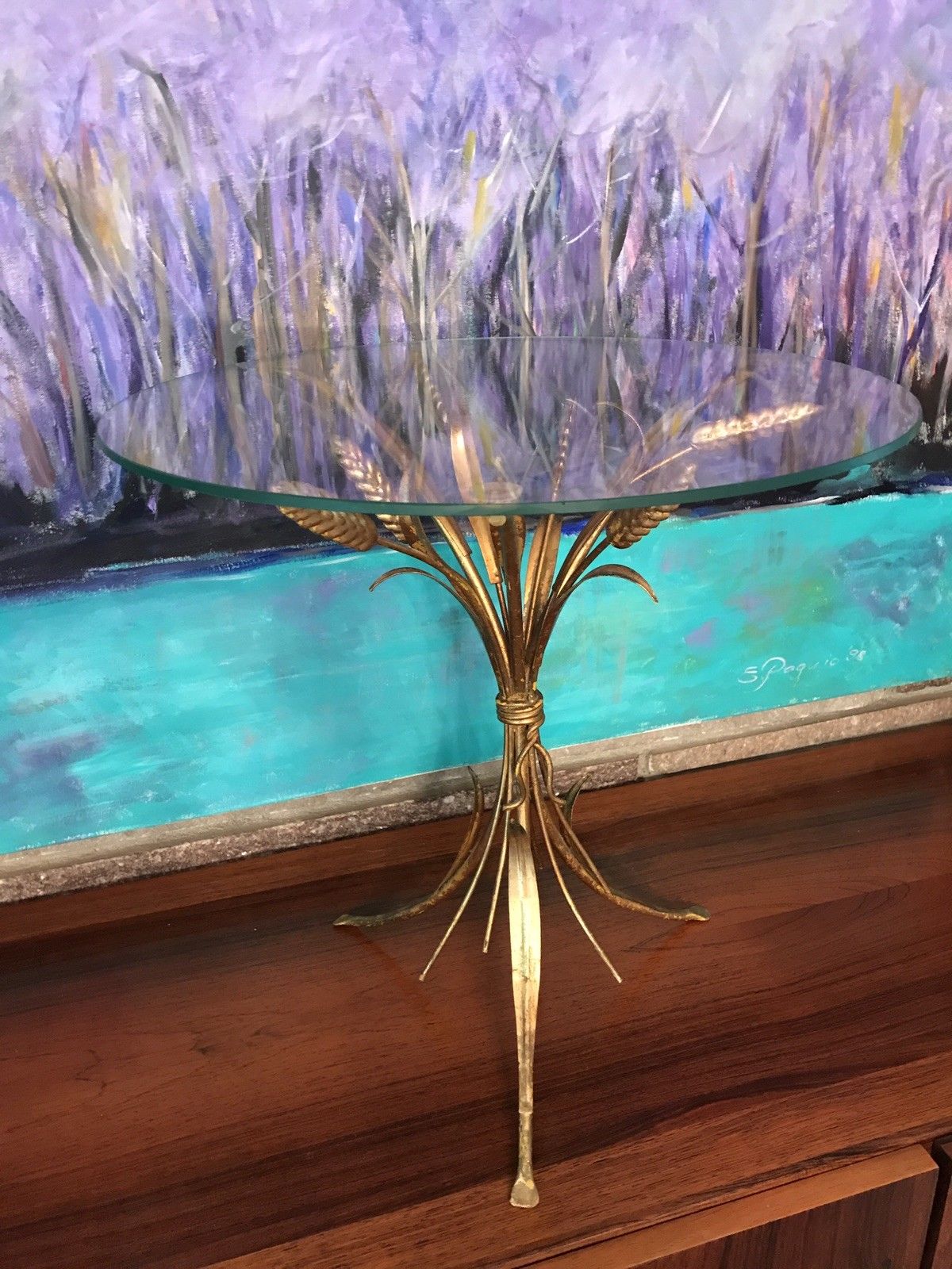 Vintage Italian Hollywood Regency Gilt Sheaf of Wheat Side Table