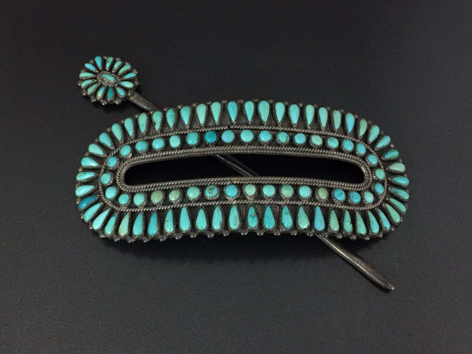 Vintage FM Begay Navajo Indian Sterling Silver Turquoise Hair Barrette