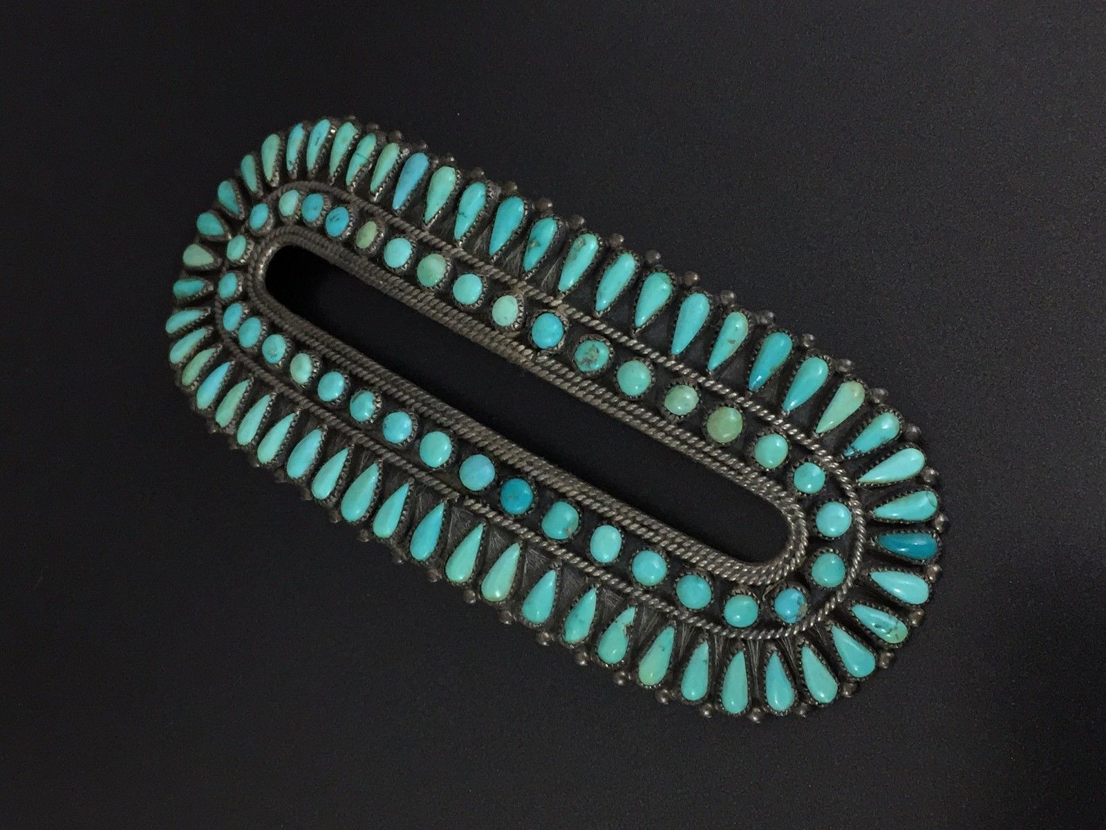 Vintage FM Begay Navajo Indian Sterling Silver Turquoise Hair Barrette