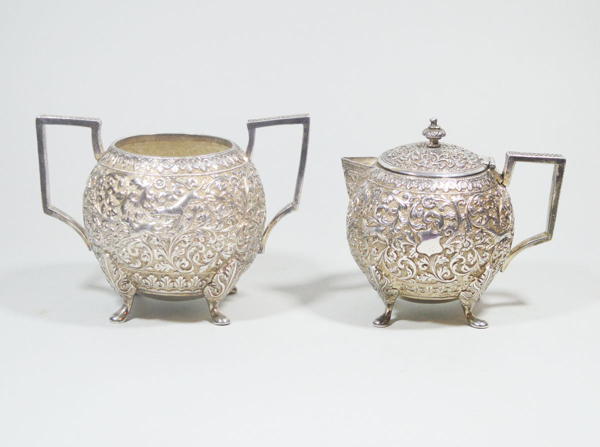 19th C. ANTIQUE INDIA INDIAN SILVER TEA SERVICE TEAPOT SET