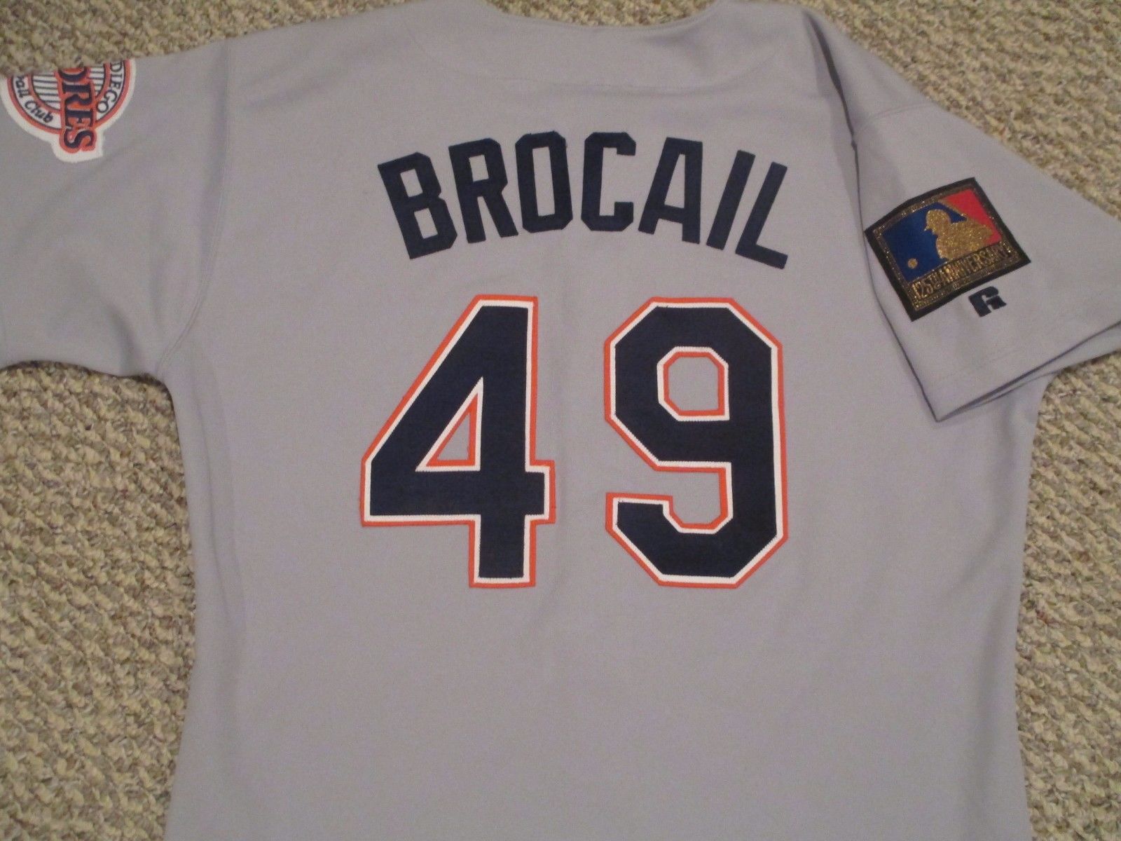 Doug Brocail #49 size 46 1994 San Diego Padres Game Used Jersey Road Gray 125th