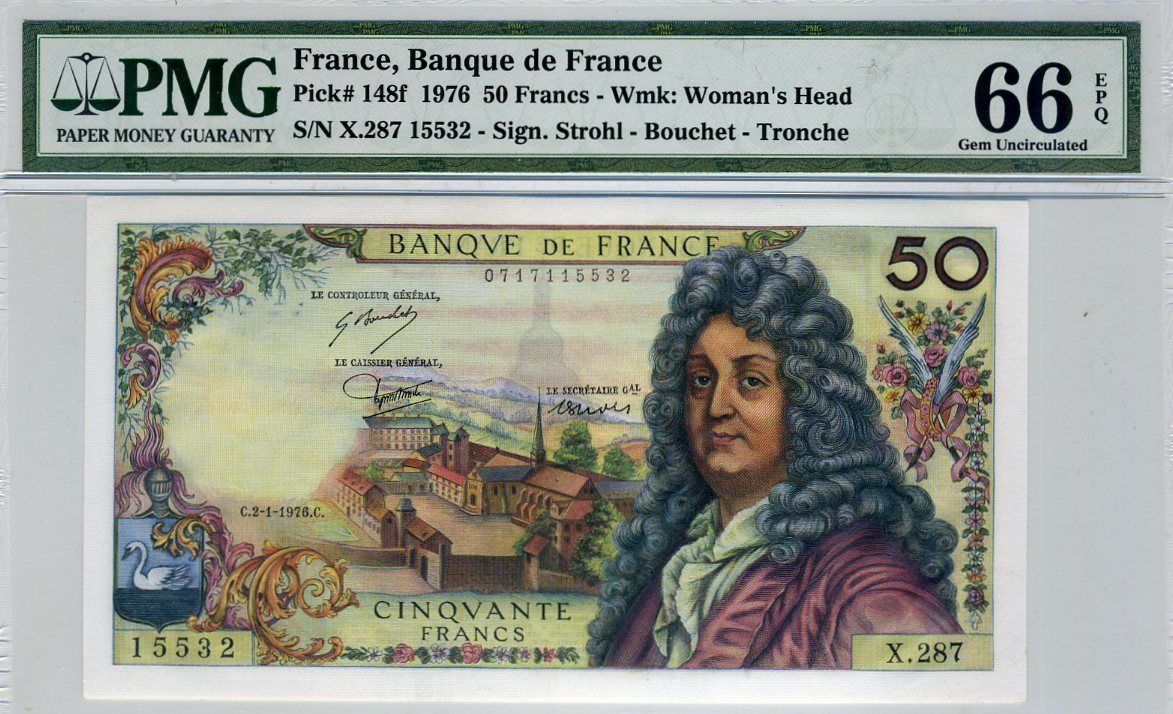 France, 50 francs, 1976, P-148 (148f), PMG-66, EPQ, Gem UNC