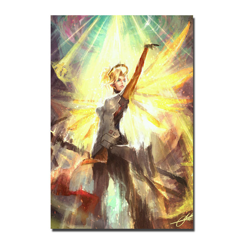 Mercy Overwatch Poster Hot Game Art Silk Fabric Poster Print 12x18 24x36 inch