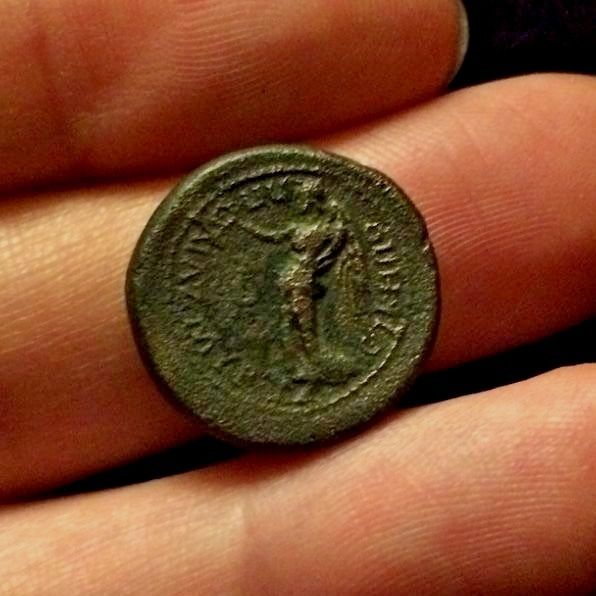 RARE -SMYRNA- NERO + POPPAEA as Nike - Ancient Roman AE Coin 62-65AD 5.2g 18mm