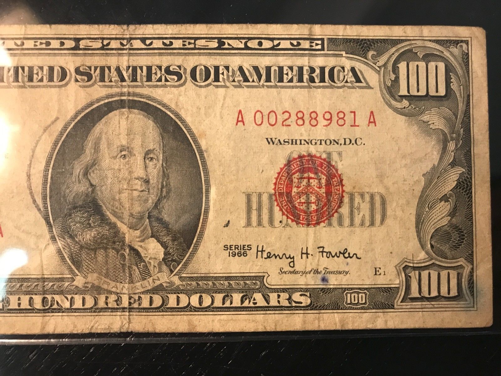 1966 $100 UNITED STATES NOTE - RED SEAL - LOWER GRADE