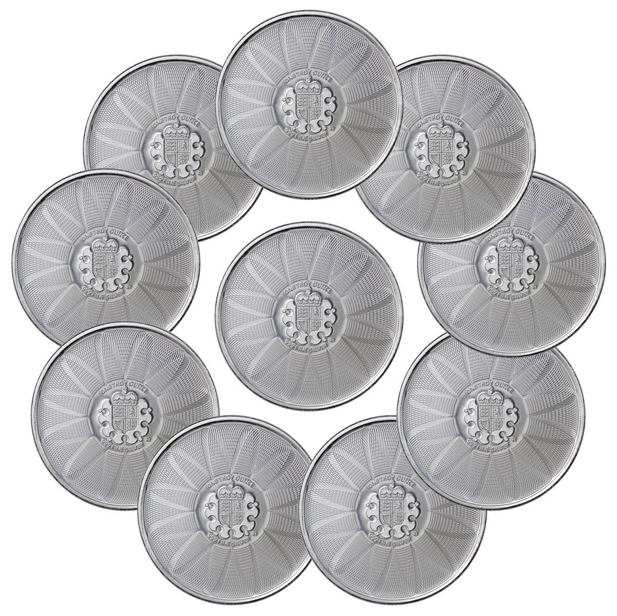 Lot of 10 - Royal Mint Center Shield 1 Troy oz. .999 Silver Round SKU45832