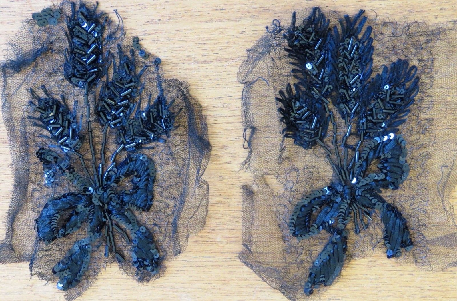 Black Beaded Trim Appliques Antique Vintage French Net Victorian Mourning