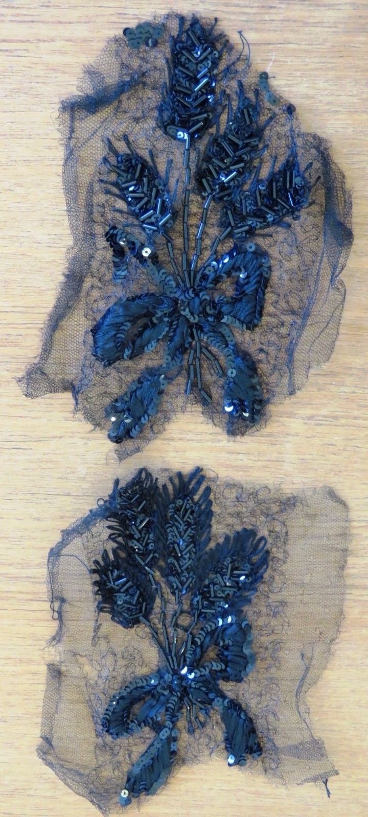 Black Beaded Trim Appliques Antique Vintage French Net Victorian Mourning