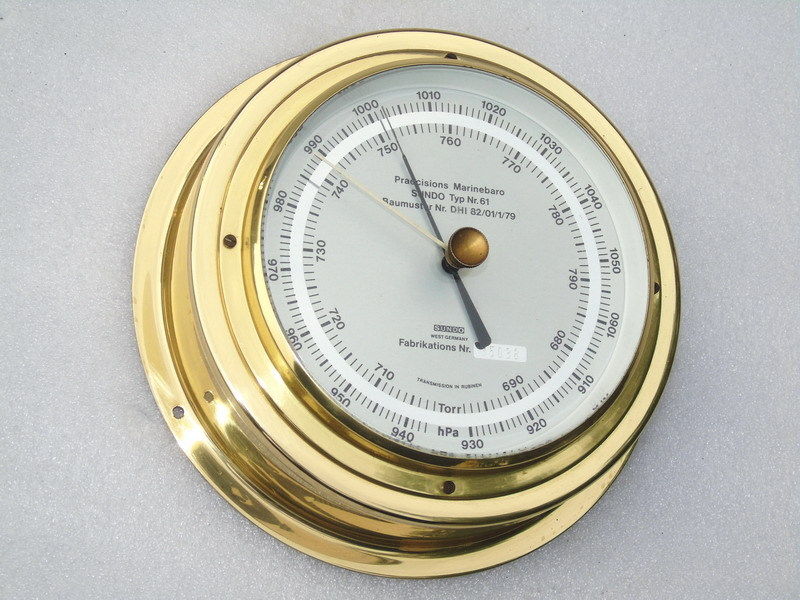 VGC VINTAGE BRASS SUNDO SHIPS BOAT YACHT MARINE ANEROID JEWELLED BAROMETER