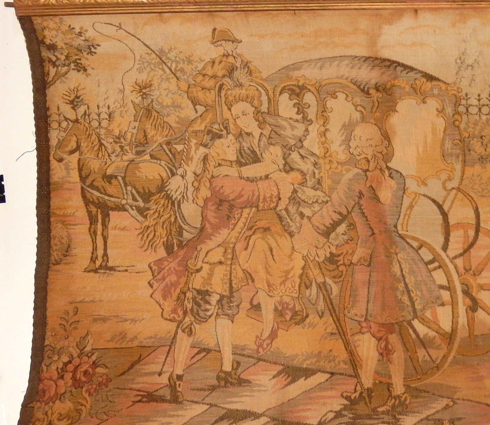 OLD 19TH CENTURY SILK EMBOSSED HIGH SOCIETY MAN & WOMAN TAPESTRY PAINTING