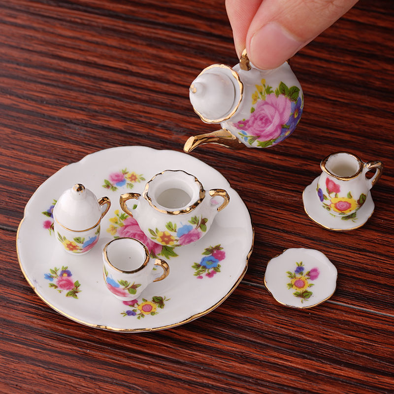 1:12 New Mini Porcelain Tea Set For Miniature Dollhouse Accessory Decor DIY