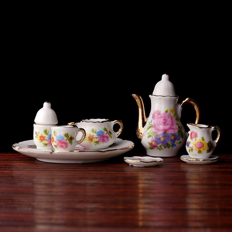 1:12 New Mini Porcelain Tea Set For Miniature Dollhouse Accessory Decor DIY