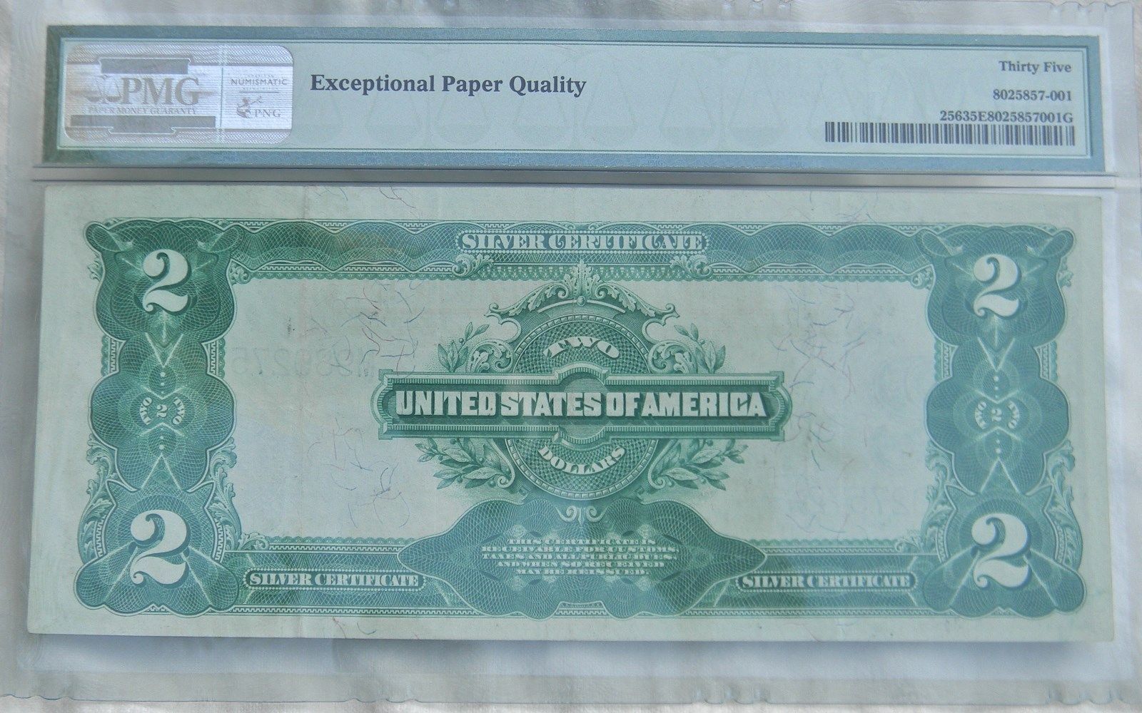 USA: large 1899 $2 Silver Certificate Teehee/Burke Fr-256; PMG EPQ 35 Choice VF