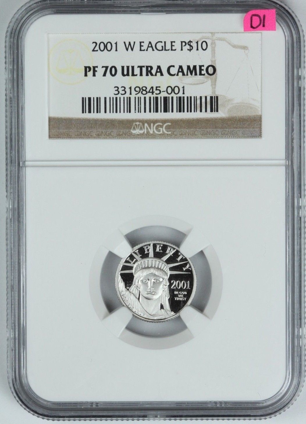 2001-W American Platinum Eagle $10 NGC Graded 70 Proof Ultra Cam 1/10oz Coin D1