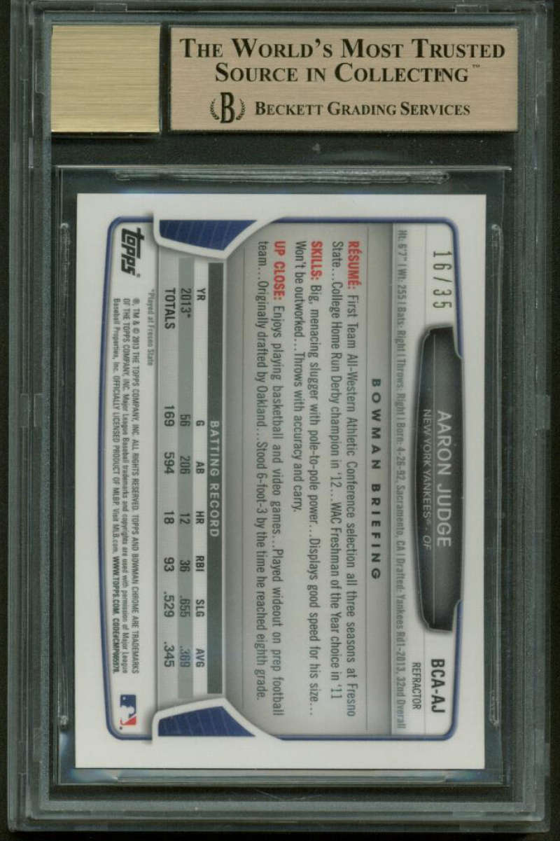 2013 Bowman Chrome Aaron Judge Rookie Signed Black Refractor BGS 9.5 Auto 10