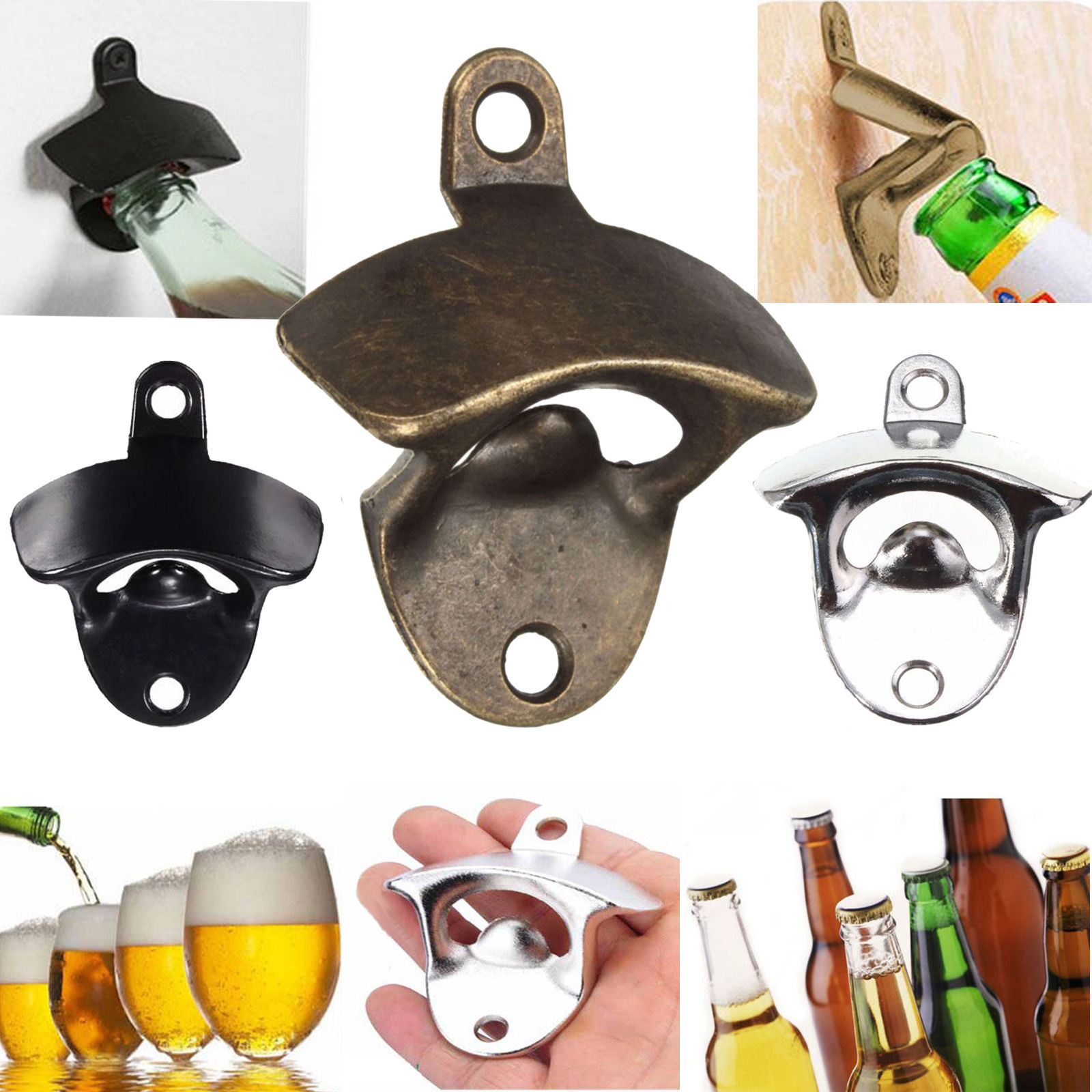 Bronze Metal Wall Mounted Beer Wine Bottle Cap Bar Opener Bar Kitchen Tool