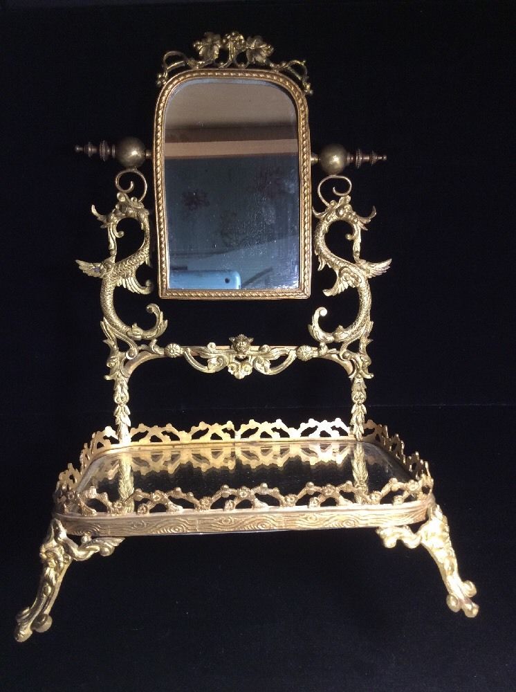 Early Antique Victorian Dresser Mirror Stand Brass Vanity Piece