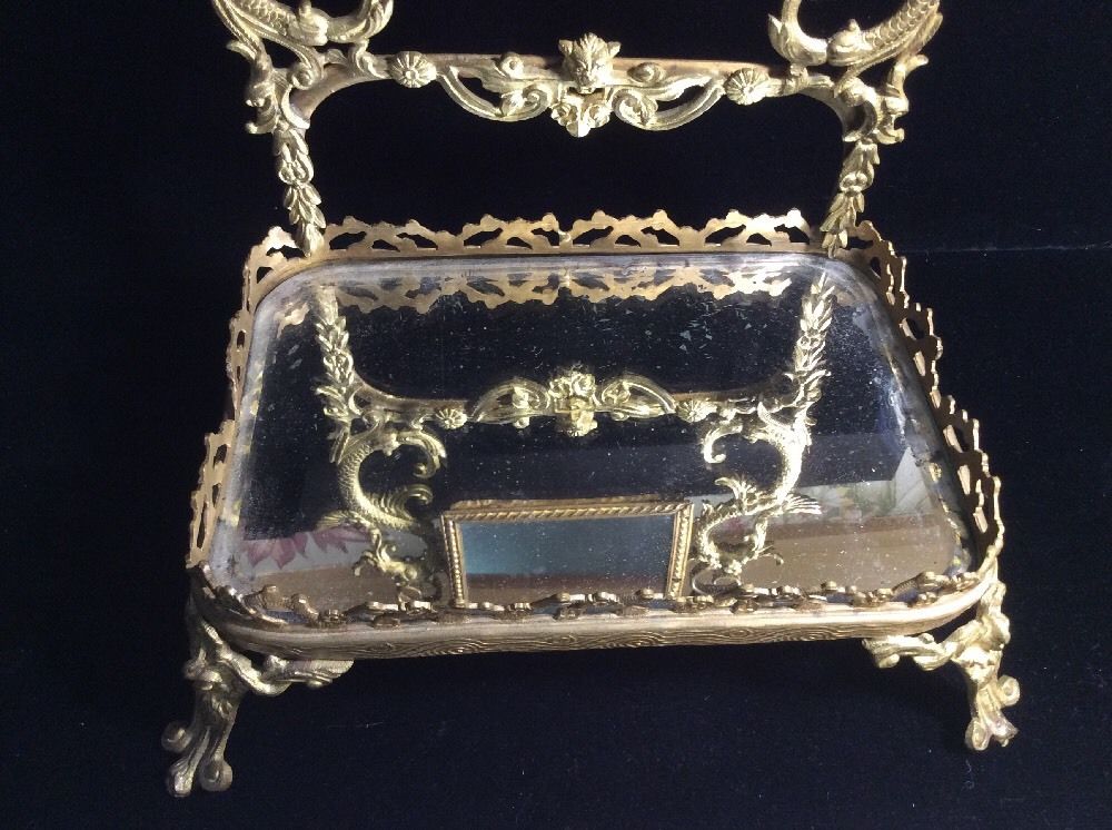 Early Antique Victorian Dresser Mirror Stand Brass Vanity Piece