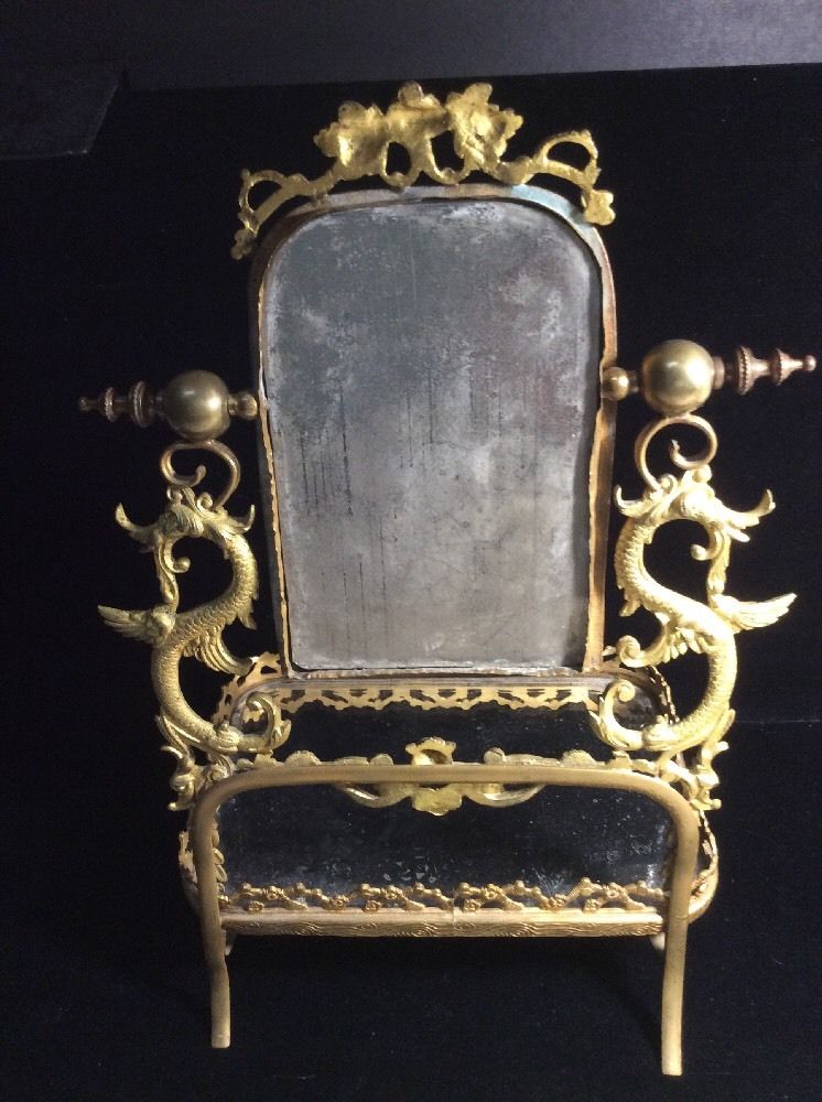 Early Antique Victorian Dresser Mirror Stand Brass Vanity Piece