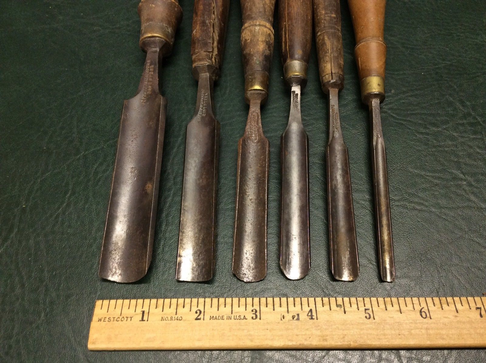 Lot of 6 Antique English Wood Carving Cast Steel Gouges