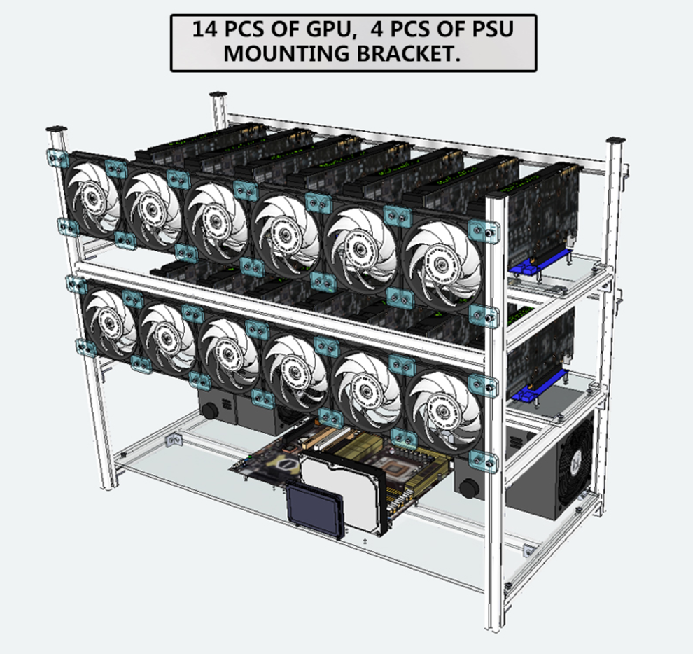 Stackable Mining Rig 14 GPU for mining Bitcoin/BTC/ETH/LTC