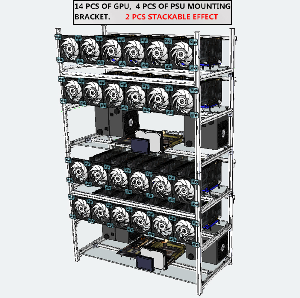 Stackable Mining Rig 14 GPU for mining Bitcoin/BTC/ETH/LTC