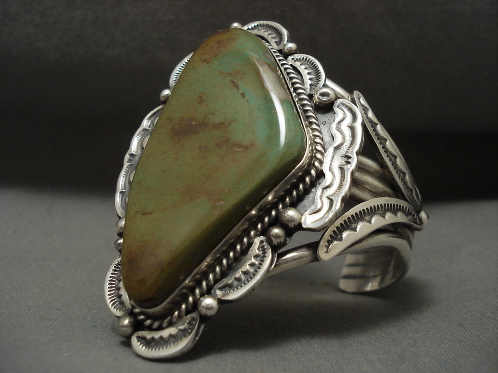 IMPORTANT VINTAGE NAVAJO GIL TOM 'NATURAL ROYSTON' TURQUOISE SILVER BRACELET