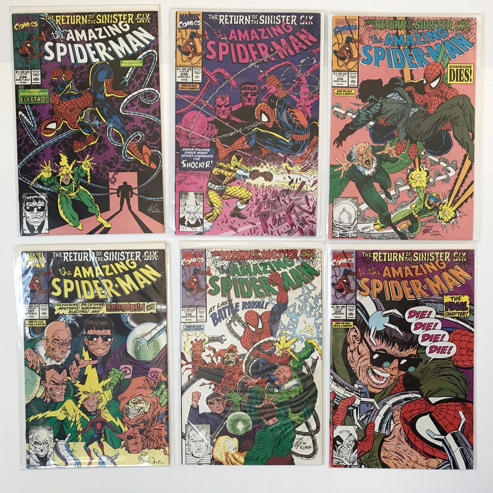 Amazing Spider-Man #334-339 NM- set (Marvel, 1990) Return of the Sinister Six