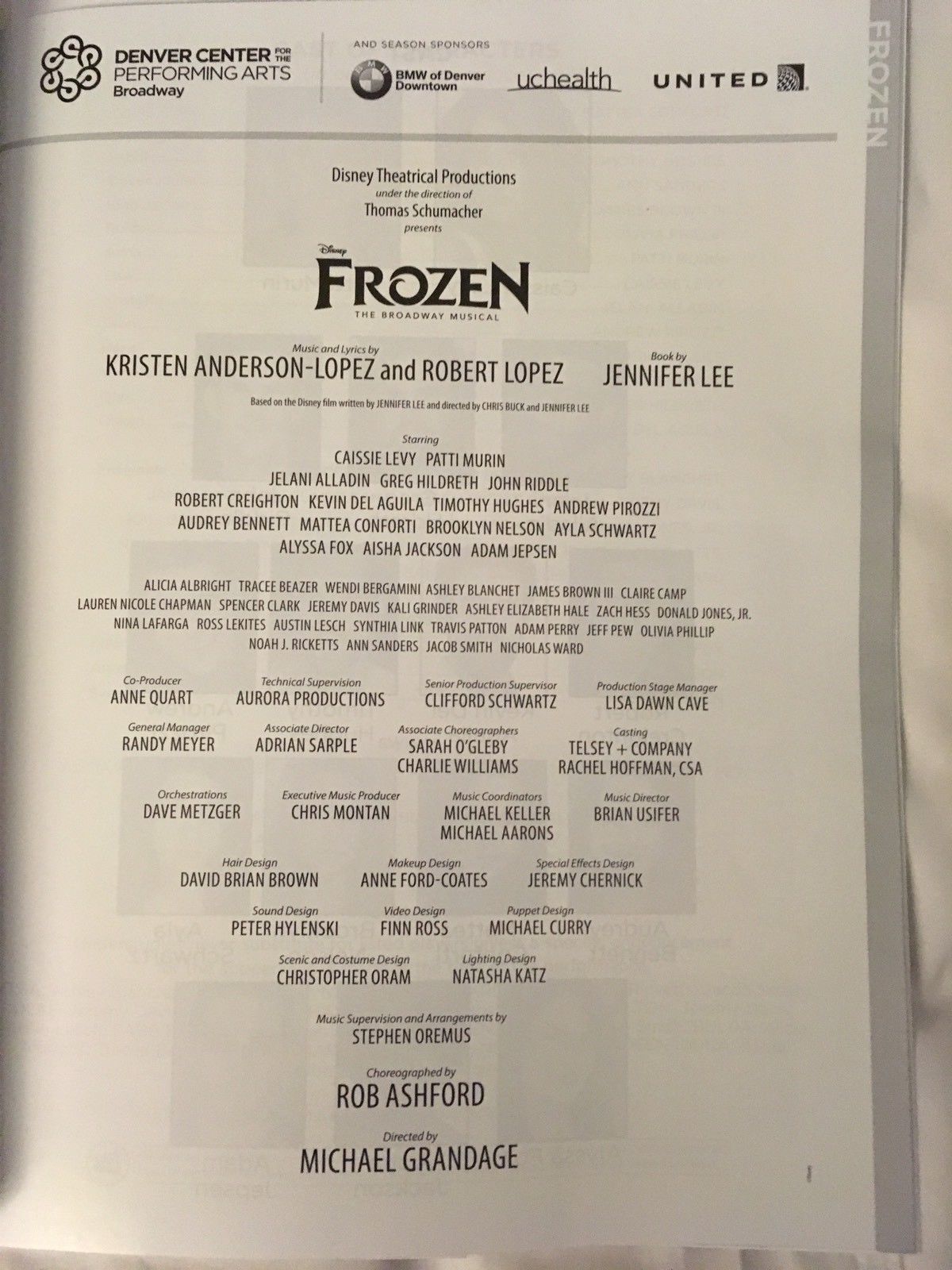 Disney Frozen Denver Colorado Program Playbill From World Premiere Musical