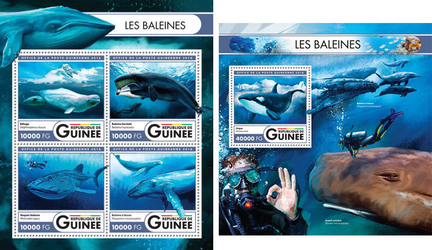 Whales Beluga Animals Marine Fauna Guinea MNH stamp set 2 sheets