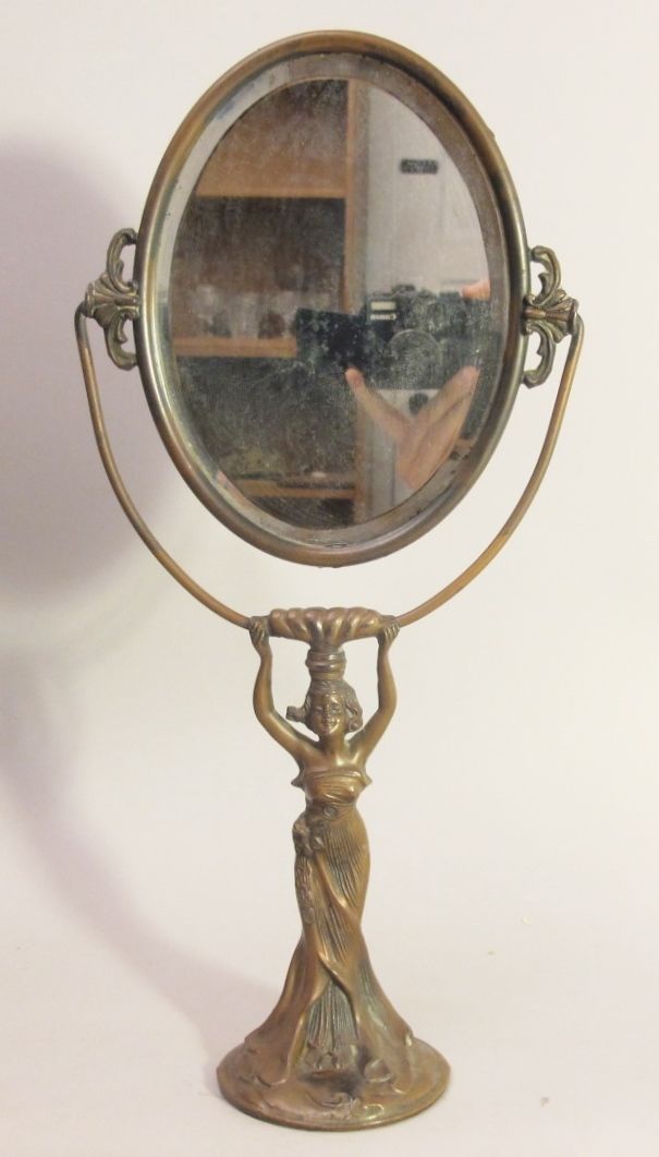 Fine Antique Art Nouveau Bronzed Metal Figural Mirror  c. 1910