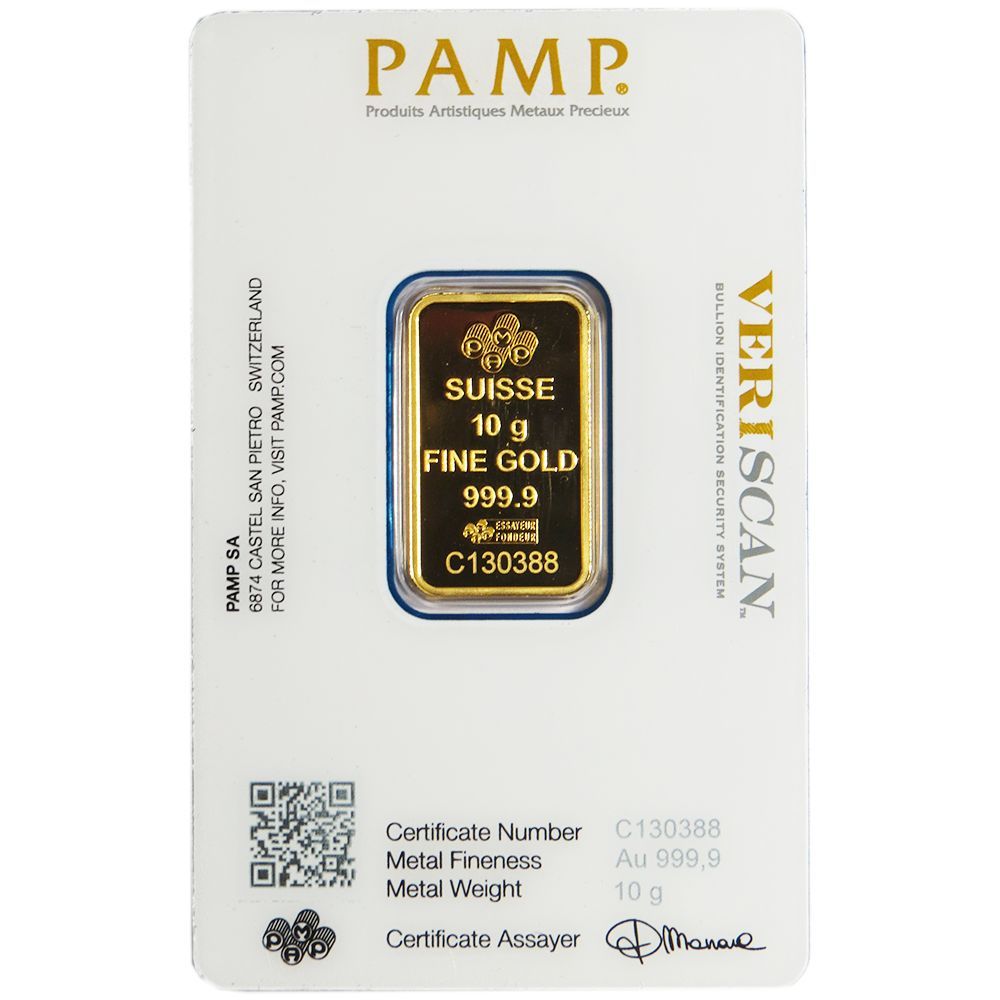 10 Gram Pamp Suisse .9999 Fine Gold Bar Fortuna Veriscan