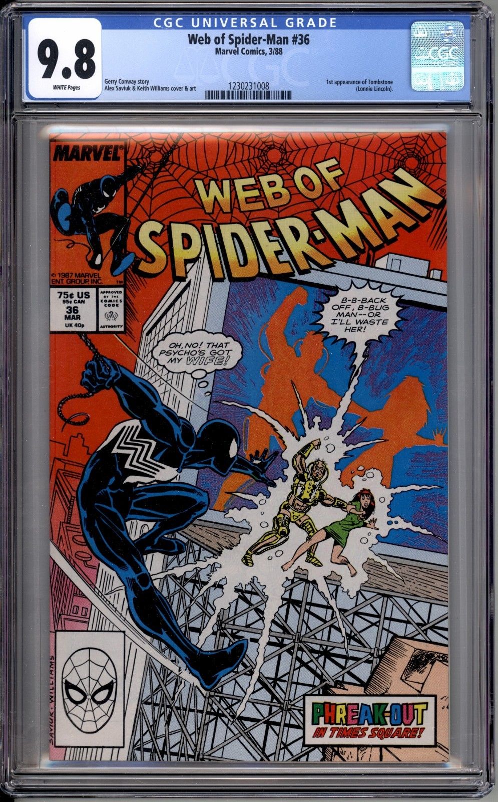 Web Of Spider-Man 36 CGC Graded 9.8 NM/MT 1st App Tombstone Marvel Comics 1988