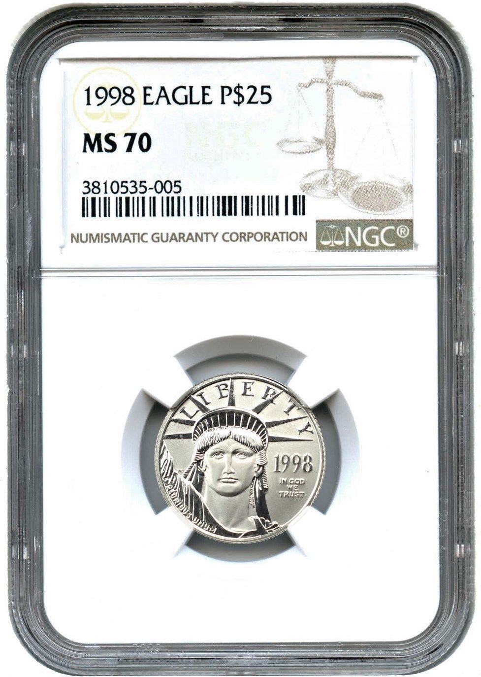 1998 Platinum Eagle $25 NGC MS70 - Statue Liberty 1/4 oz