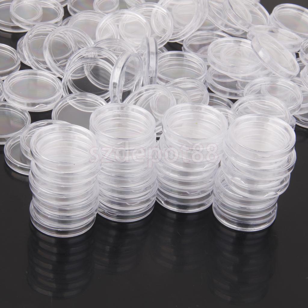 100pcs Clear Coin Capsules Coins Holders Containers Storage Boxes 21mm