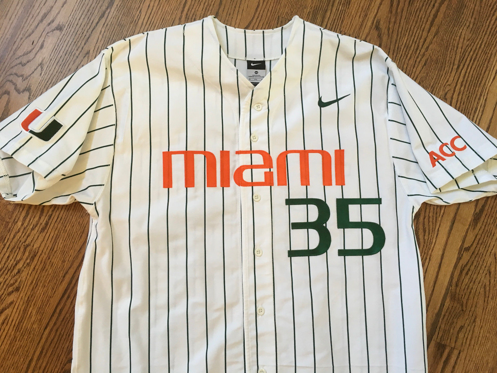 Miami Hurricanes Nike Authentic White Baseball Game Used / Issued Jersey