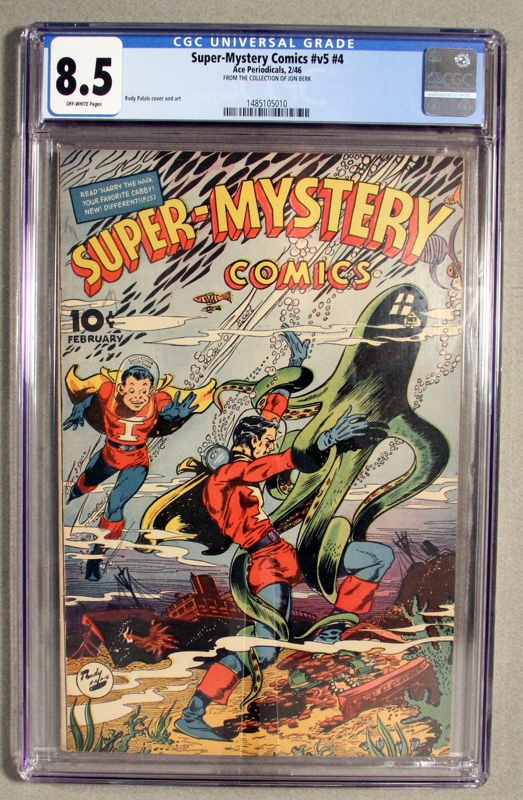 SUPER-MYSTERY COMICS VOL. 5 #4, CGC 8.5 (VF+), 1946 ACE PERIODICALS, BERK BOOK