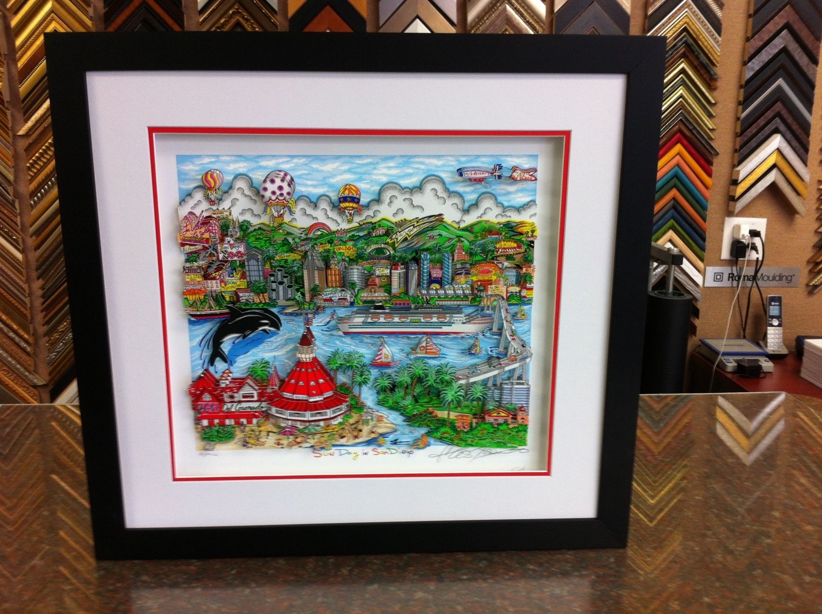 Charles Fazzino " Sun Day in San Diego  " 3-D Art Signed & Number Deluxe Framed