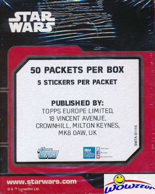 Topps Star Wars Force Awakens 50 Pack Factory Sealed Sticker Box-250 Stickers!