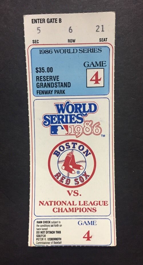 1986 World Series Game 4 Ticket Stub Fenway Park Red Sox Vs  Mets Rare