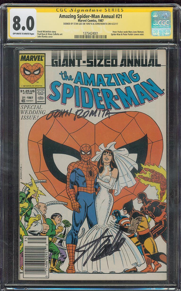 Amazing Spider Man Annual 21 CGC 2X SS 8.0 Stan Lee Romita Marrage to MJ 1987