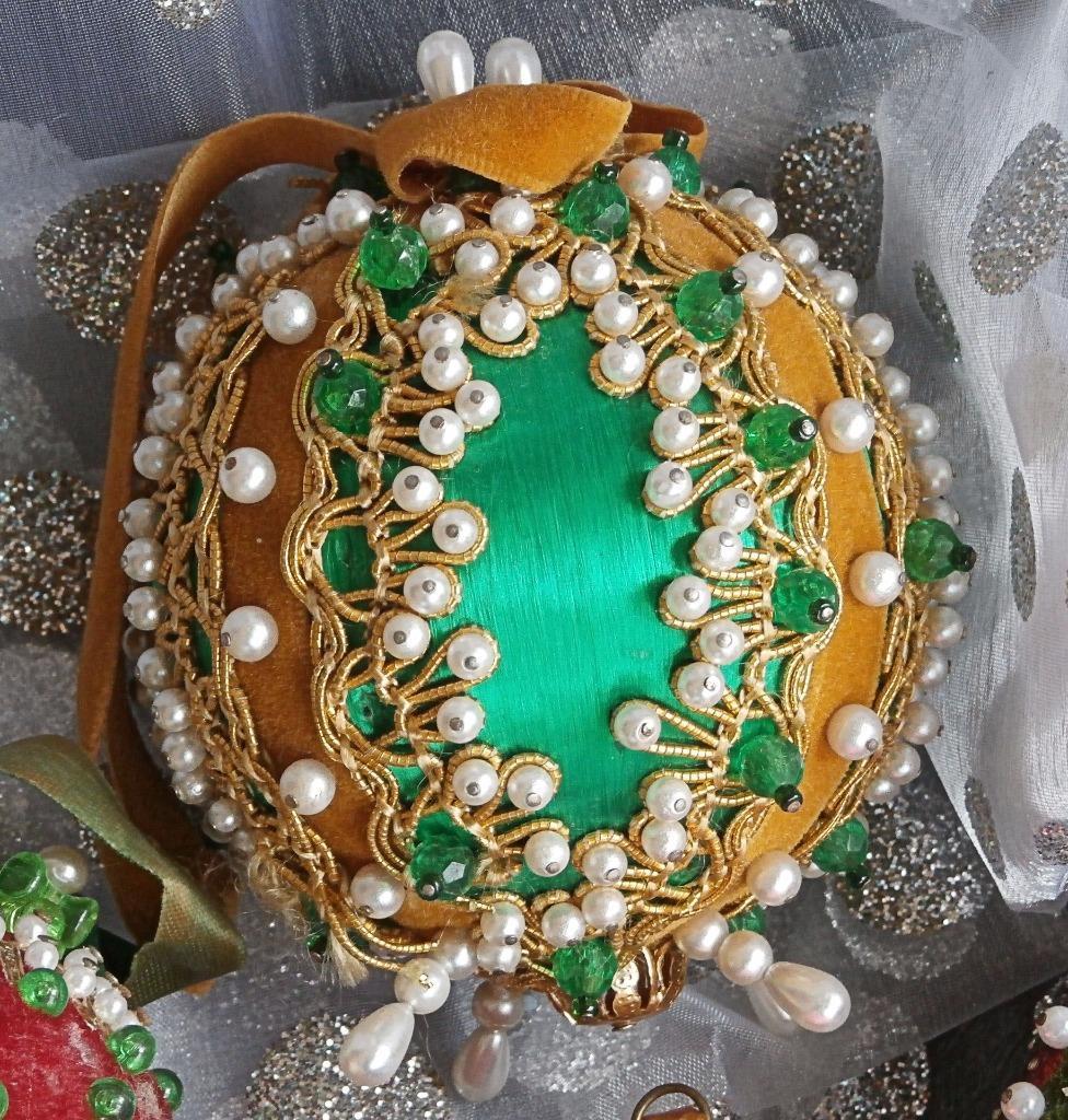 Vintage Hand Made Satin & Velvet Beaded Sequins Christmas Ornaments ~ Lot of 13