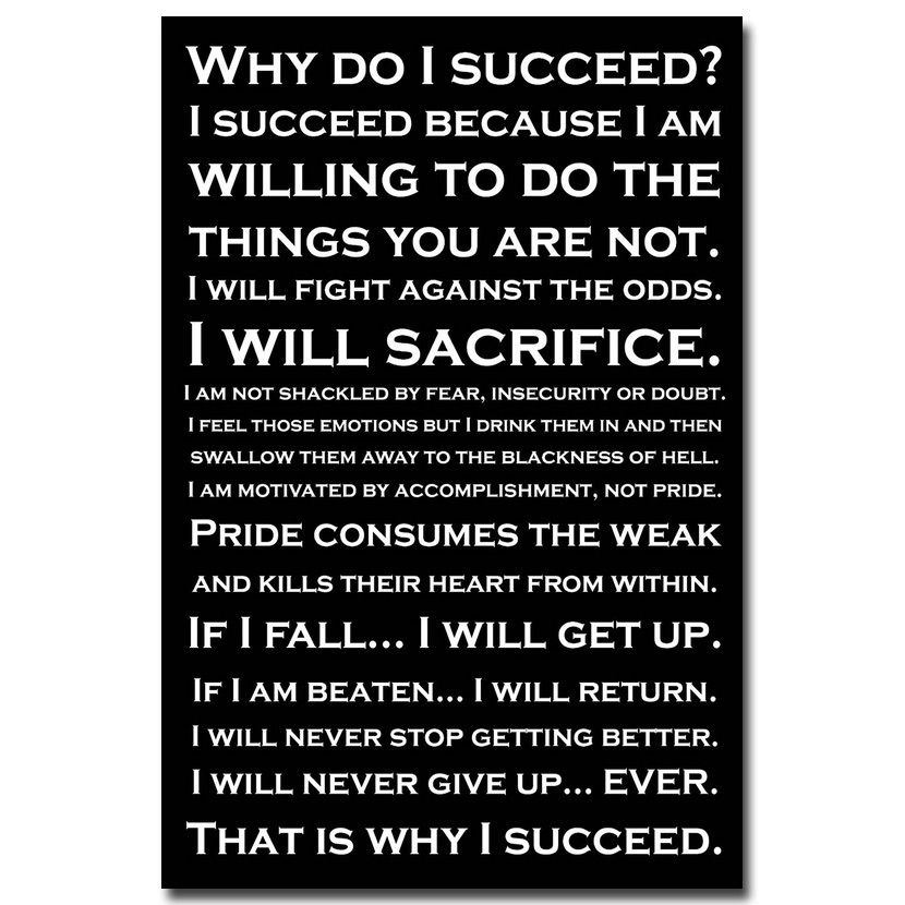 Success Quote Motivational Art Silk Poster 12x18 24x36 inch Wall Decoration